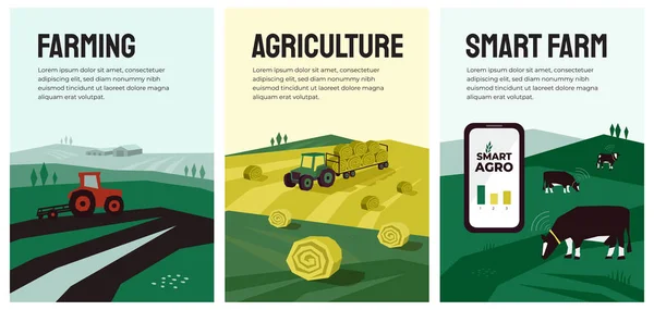 Illustrationen zu Landwirtschaft, Smart Farming, Viehzucht — Stockvektor