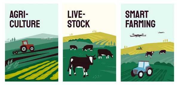 Ilustraciones de agricultura, agricultura inteligente, ganadería — Vector de stock