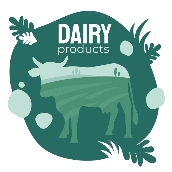 Mjölkprodukter illustration med ko siluett — Stock vektor