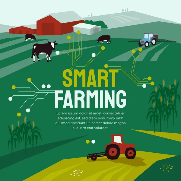 Plantilla Smart Farming con placa de circuito — Vector de stock