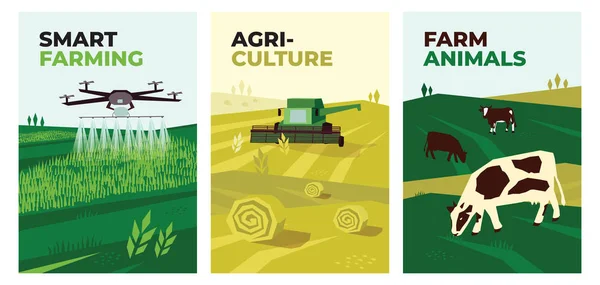 Illustrationen von Smart Farming, Landwirtschaft, Nutztieren — Stockvektor