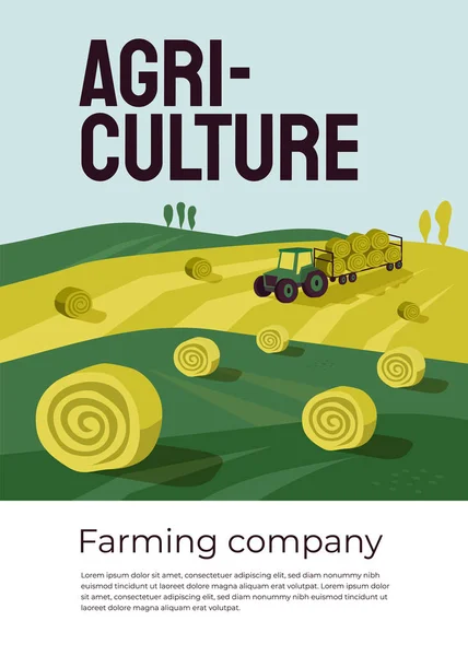 Ilustración Vectorial Agricultura Con Tractores Hayfield Rollos Pajar Tierras Agrícolas — Archivo Imágenes Vectoriales