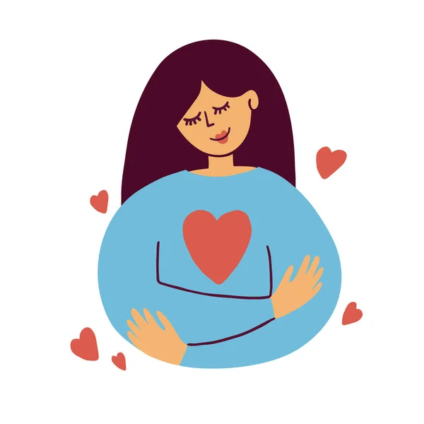 Cute Girl Hugs Herself Self Care Love Yourself Icon Body — Stock Vector