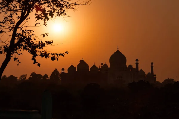 Sylwetka Struktury Taj Mahals Podczas Zachodu Słońca Agra Uttar Pradesh — Zdjęcie stockowe