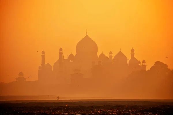 Silhouette Taj Mahal Vue Des Rives Rivière Yamuna Agra Uttar — Photo