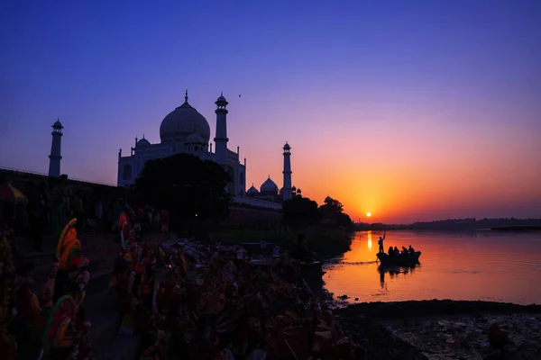 Csodálatos Taj Mahal Indiában Teljes Pompáját Mutatja Dicső Naplementében Agra — Stock Fotó