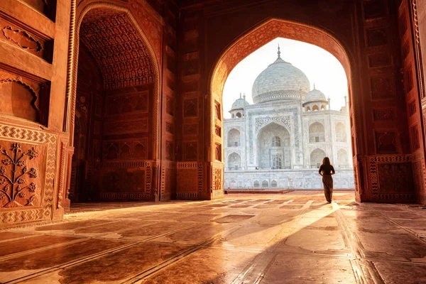 Magnífico Taj Mahal India Muestra Todo Esplendor Glorioso Amanecer —  Fotos de Stock