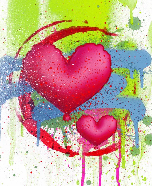 3d illustration of heart balloon on spray paint background,mixed media