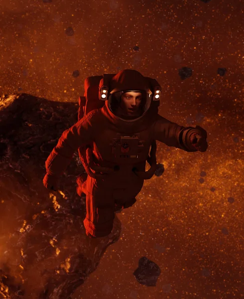 Ilustrație Unui Astronaut Domeniul Asteroizilor Science Fiction — Fotografie, imagine de stoc
