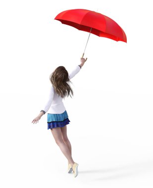 bir şemsiye ile mutlu bir kız 3D render