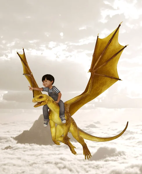 Boy Riding Dragon Illustration — Stock Photo, Image