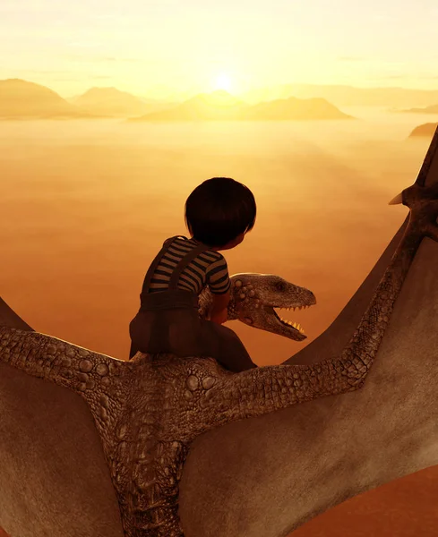 Boy Riding Dragon Illustration — Stock Photo, Image