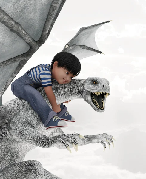 Мальчик Верхом Драконе Иллюстрация — стоковое фото