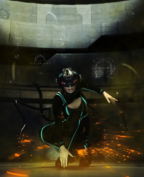 Kvinna Futuristiska Outfit Fantasy Scifi Illustration — Stockfoto