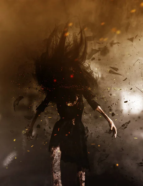 Иллюстрация Женщины Призрака Лесу Страшный Фон Смешанных Средств Массовой Информации — стоковое фото