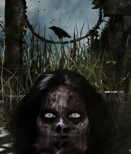 Lady Zombie Het Water Mixed Media Voor Boekillustratie Boekomslag — Stockfoto