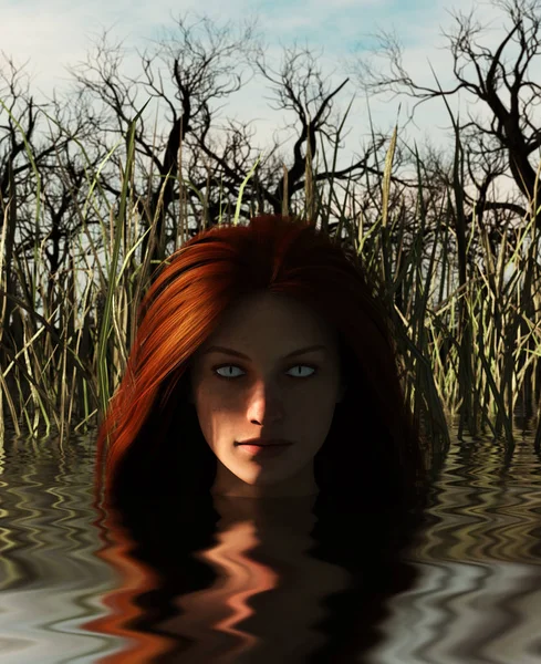 Hayalet Kadın Göle Kitap Illustration Veya Kitap Kapağı Için Karışık — Stok fotoğraf