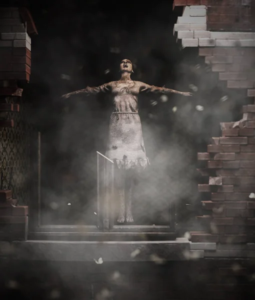 Sacrificio Oscuridad Mujer Fantasma Ruina Del Edificio Ilustración Para Ilustración — Foto de Stock