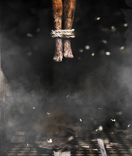 Şeytan Bacakları Ceset Bacakları Çizimi Asmak Tavandan — Stok fotoğraf