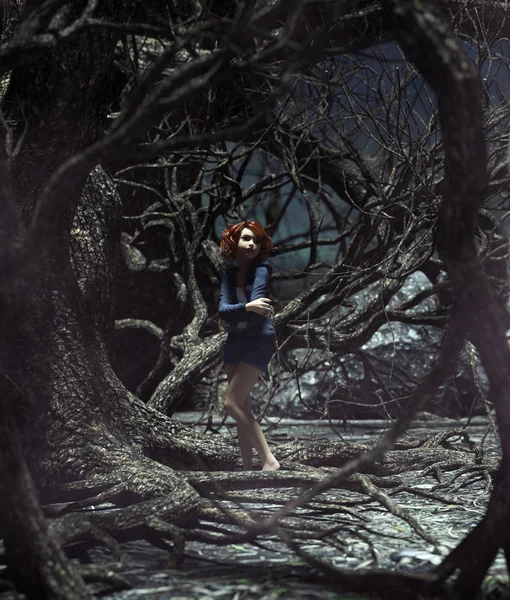 Menina Perdida Floresta Assombrada Renderização Para Capa Livro Ilustração Livro — Fotografia de Stock