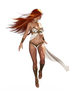 Beyaz düzenlemek ve kitap kapağı veya kitap Illustration gibi projeniz için birleştirmek kolay bir tanrıça kadın kavga teşkil etmektedir, 3D render izole