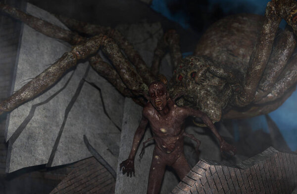 Bug man,Infected man with spiders,3d illustration 