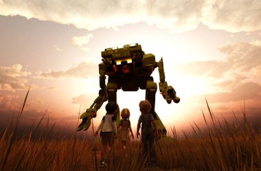Çocuk dev bir robot, 3d resimde arıyorsunuz
