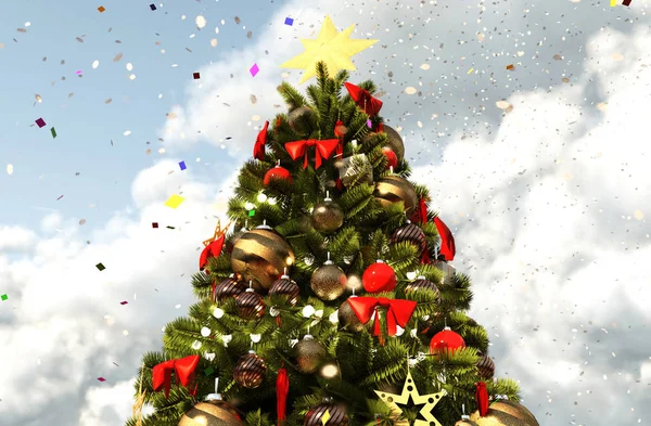 Árbol Navidad Colorido Con Confeti Renderizado — Foto de Stock