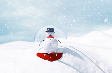 Kardan adam kış manzara için Noel, 3d illüstrasyon kar küresi
