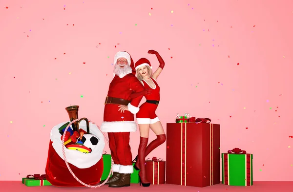 Mulher Feliz Roupa Natal Santaclaus Desfrutando Temporada Férias Renderização — Fotografia de Stock
