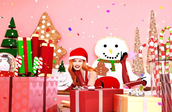 Lány Karácsony Földön Illusztráció Koncepció Karácsonyra — Stock Fotó