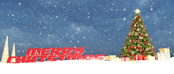 Árvore Natal Decorar Neve Inverno Para Natal Ilustração Banner Design — Fotografia de Stock