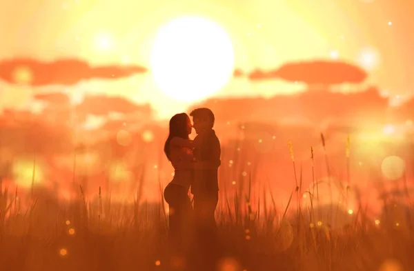 芝生のフィールド レンダリングでロマンチックなカップル — ストック写真