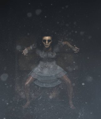 o gibi onun yüz, 3d çizim saklamaya kadın korkunç maskeli hayalet