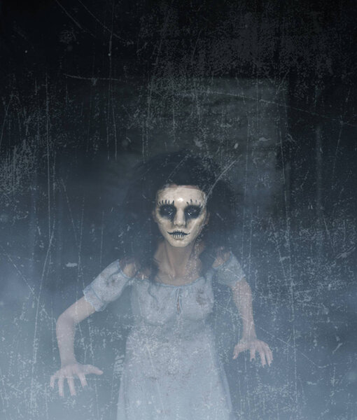 призрак женщина в жуткой маске, как она должна скрывать свое лицо, 3D иллюстрации
