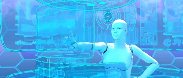 Τεχνητή Νοημοσύνη Τρισδιάστατη Απεικόνιση Του Ρομπότ Στην Εικονική Πραγματικότητα — Φωτογραφία Αρχείου