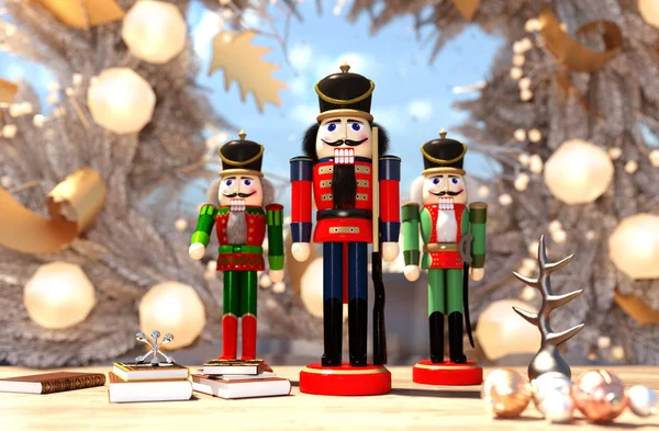 Nutcracker Decorated Christmas Background Rendering — стоковое фото