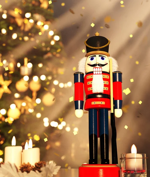 Nutcracker Decorated Christmas Background Rendering — стоковое фото