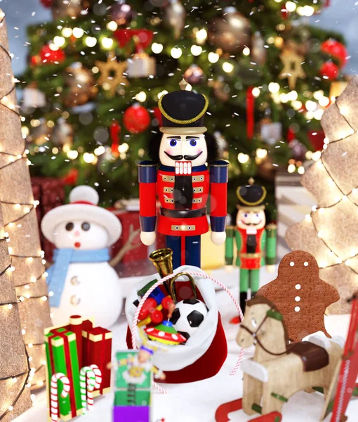 Nussknacker Spielzeug Und Weihnachtsspielzeug Dekoriert Für Die Weihnachtszeit Rendering — Stockfoto