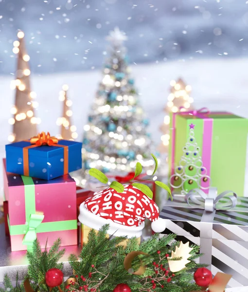Dárková Krabice Zdobené Vánoční Sezónu Vykreslování Objektů — Stock fotografie