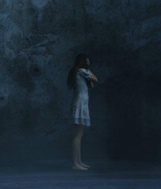 Karanlık bir odada, 3d render stres kadın
