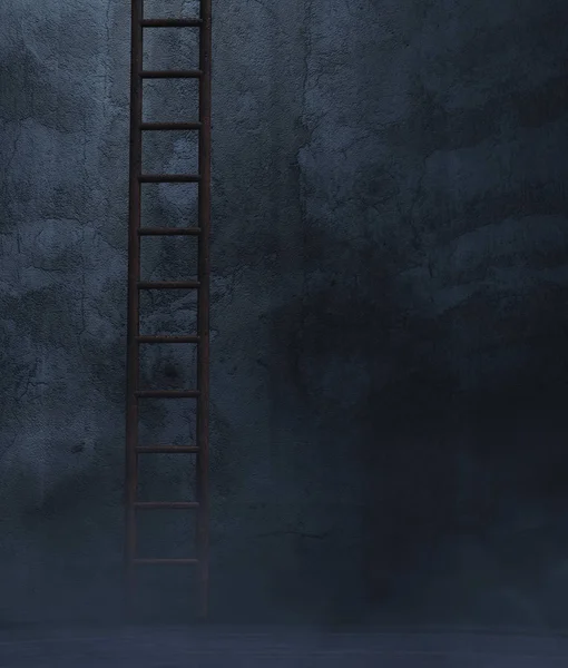 Oude Ladder Een Donkere Kamer Rendering — Stockfoto