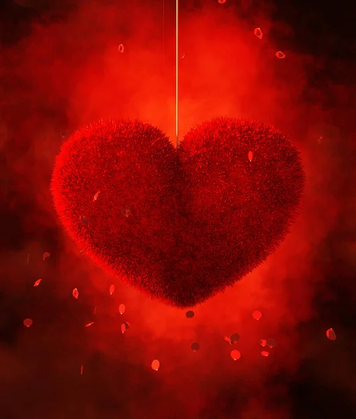 Coeur Fourrure Avec Fond Rétro Rouge Pour Fond Concept Valentine — Photo