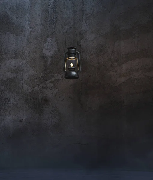 Lanterne Rétro Suspendue Dans Une Pièce Sombre Asile Rendu — Photo