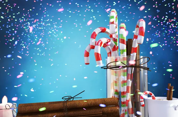 Verre Canne Bonbons Cannelle Tasse Café Noël Décoré Avec Des — Photo