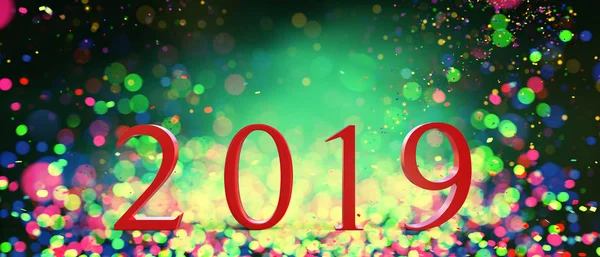 2019 Happy New Year Number Colorful Blurred Lights Background Illustration — Stock Photo, Image