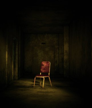 perili ev veya iltica eski bir sandalyede 3D render 