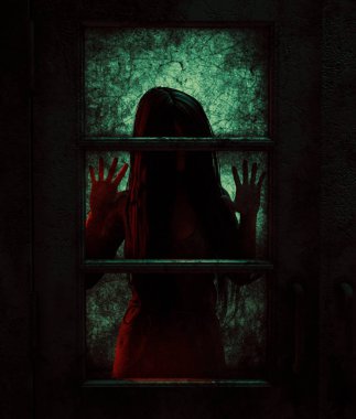 Hayalet kadın 3d çizim kapılar ardında