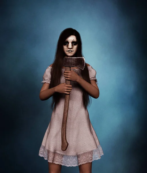 Hermana Payaso Retrato Una Payasa Asesina Con Hacha Representación — Foto de Stock