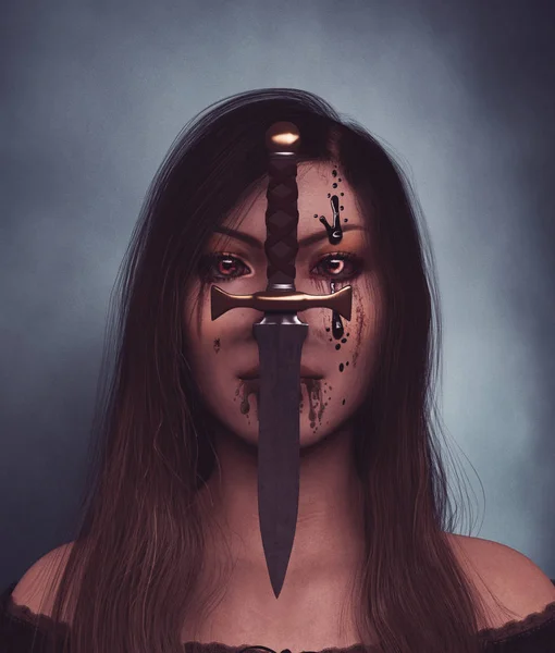 사냥꾼 일러스트 그녀의 얼굴에 초상화 — 스톡 사진
